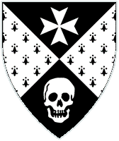 Per saltire sable and ermine, a Maltese cross and a skull argent