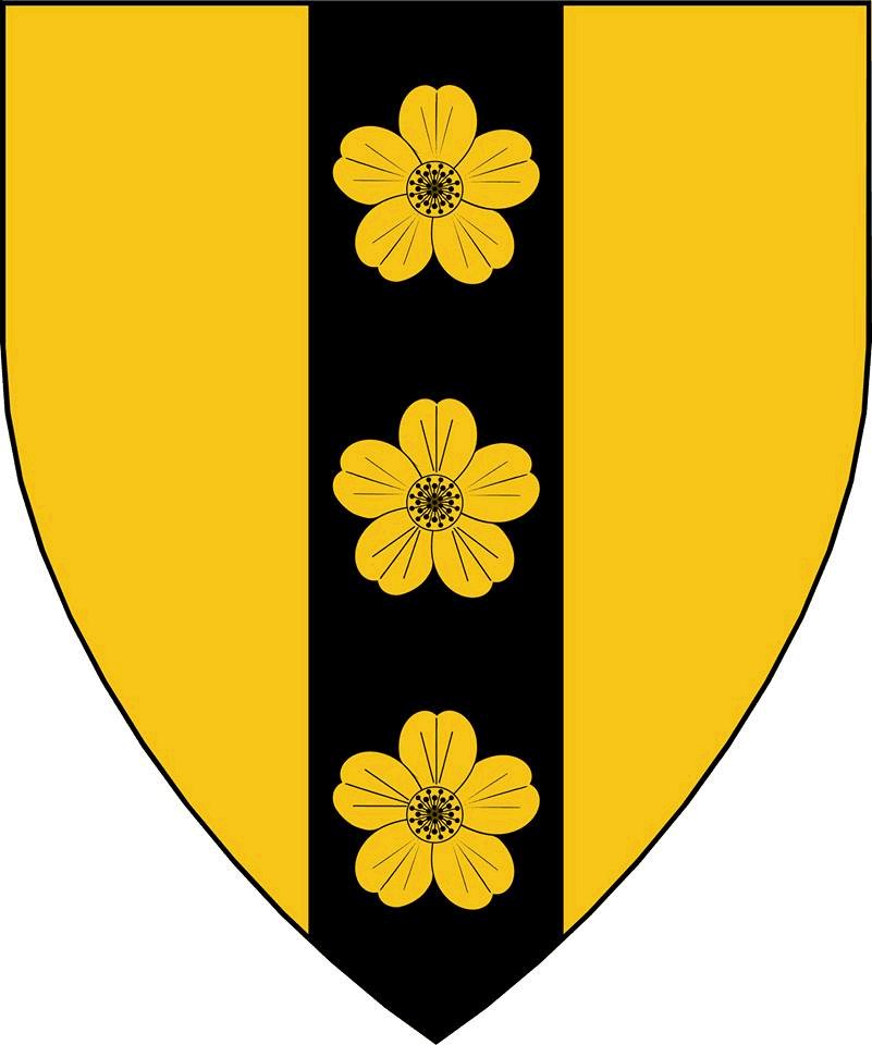 Or, on a pale sable three cherry blossoms Or
